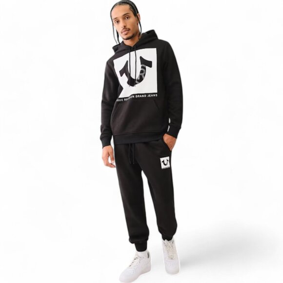 True Religion Mens 2 Pc Sweatsuit Size L Hoodie Joggers Tracksuit Studded NWT - Picture 1 of 12